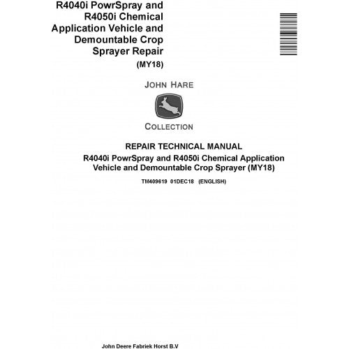 TM409619 John Deere R4040i, R4050i Demountable Crop Sprayer Pdf Technical Service Manual