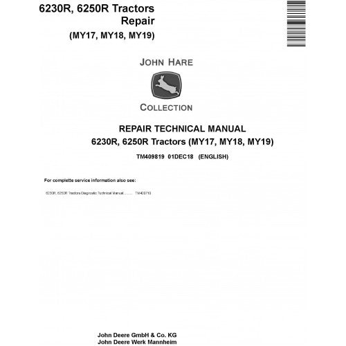 TM409819 John Deere 6230R, 6250R Tractor Pdf Repair Service Technical Manual