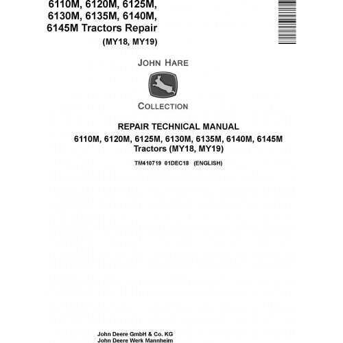 TM410719 John Deere 6110M, 6120M, 6125M, 6130M, 6135M, 6140M, 6145M Tractor Pdf Repair Service Technical Manual