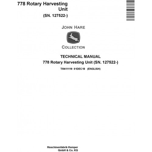 TM411119 John Deere 778 Rotary Harvesting Unit Pdf Technical Service Manual