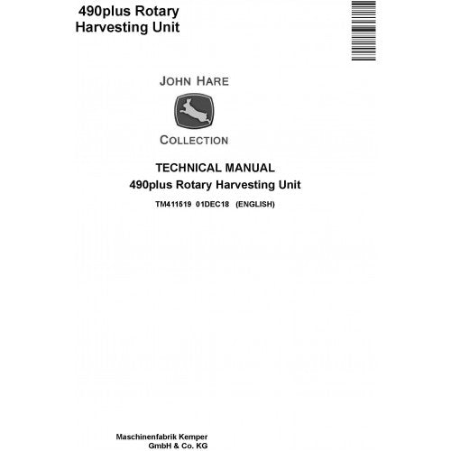 TM411519 John Deere 490plus Rotary Harvesting Unit Pdf Technical Service Manual