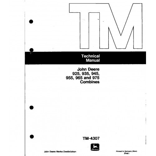 TM4307 John Deere 925, 935, 945, 955, 965 and 975 Combines Pdf Technical Service Manual