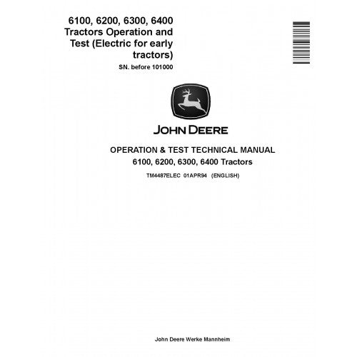 TM4487ELEC John Deere 6100, 6200, 6300 and 6400 Tractors Electical System  Pdf Operation and Test Service Manual Supplement