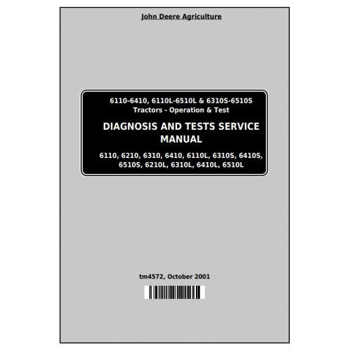 TM4572 John Deere 6110, 6210, 6210L, 6310, 6310L, 6310S, 6410, 6410L, 6410S, 6510L, 6510S Tractors Pdf Diagnosis and Tests Service Manual