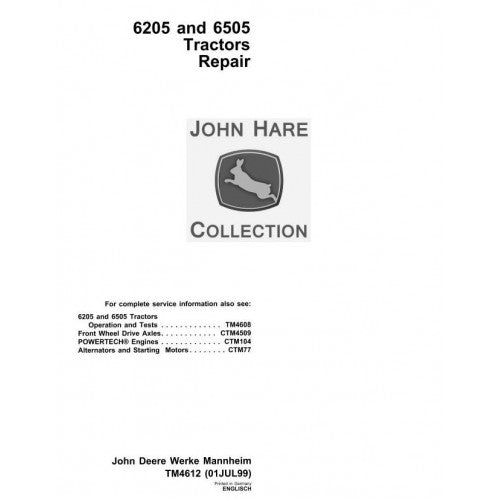 TM4612 John Deere 6205, 6505 Tractor Pdf Repair Service Technical Manual