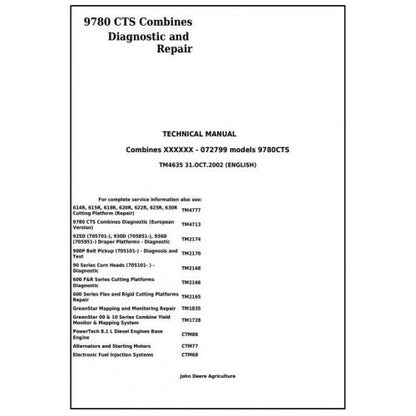 TM4635 John Deere 9780 CTS Combines Pdf Technical Service Manual