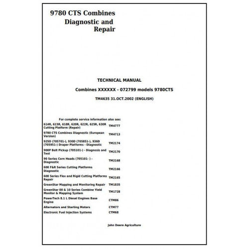 TM4635 John Deere 9780 CTS Combines Pdf Technical Service Manual