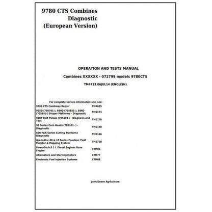 TM4713 John Deere 9780 CTS Combines Pdf Operation and Tests Manual