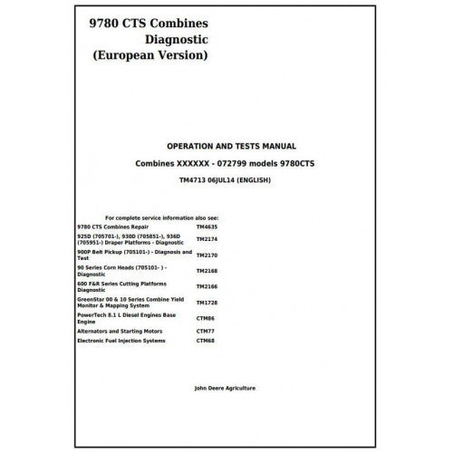 TM4713 John Deere 9780 CTS Combines Pdf Operation and Tests Manual
