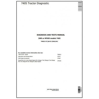 TM6015 John Deere 7405 Tractor Pdf Diagnosis and Tests Service Manual
