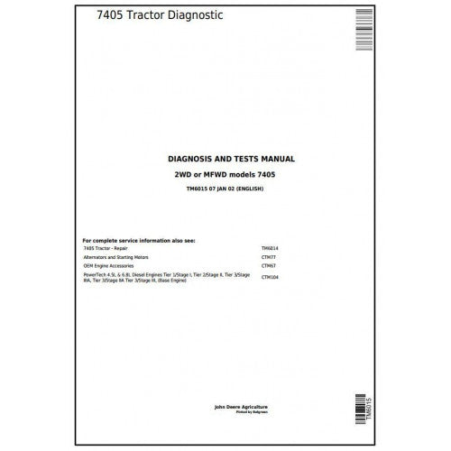 TM6015 John Deere 7405 Tractor Pdf Diagnosis and Tests Service Manual