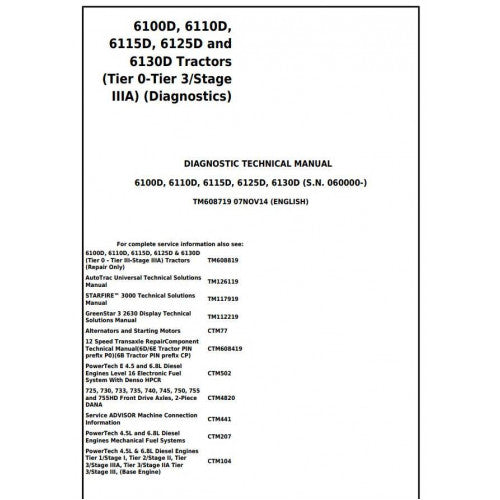 TM608719 John Deere 6100D, 6110D, 6115D, 6125D, 6130D Tractor Pdf Diagnostic Technical Manual