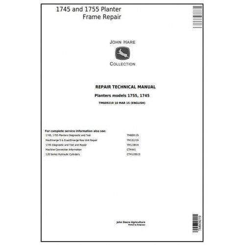 TM609219 John Deere 1745 and 1755 Planters Frame Pdf Technical Service Manual