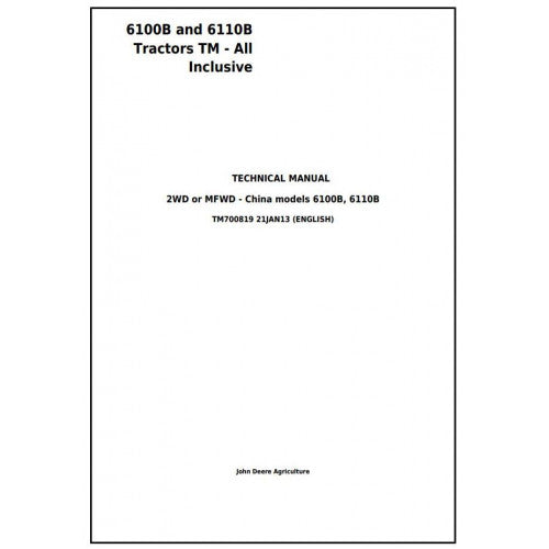 TM700819 John Deere 6100B and 6110B Tractor Pdf Repair Service Technical Manual