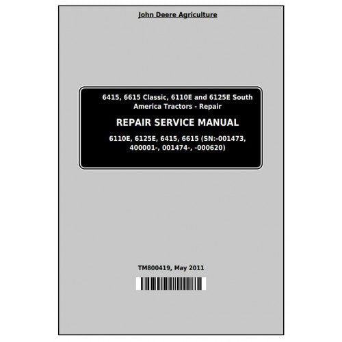 TM800419 John Deere 6415, 6615, 6110E, 6125E Tractor Pdf Repair Service Technical Manual