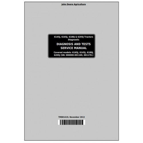 TM801419 John Deere 6145J, 6165J, 6180J, 6205J Tractor Pdf Diagnosis and Tests Service Manual