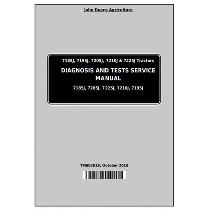 TM802019 John Deere 7185J, 7195J, 7205J, 7210J, 7225J Tractor Pdf Diagnosis and Tests Service Manual