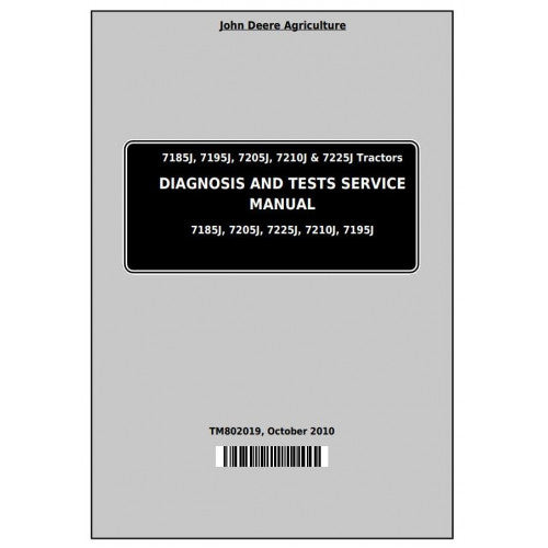 TM802019 John Deere 7185J, 7195J, 7205J, 7210J, 7225J Tractor Pdf Diagnosis and Tests Service Manual