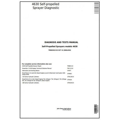 TM803019 John Deere 4630 Self-propelled Sprayer Pdf Diagnosis and Tests Service Manual