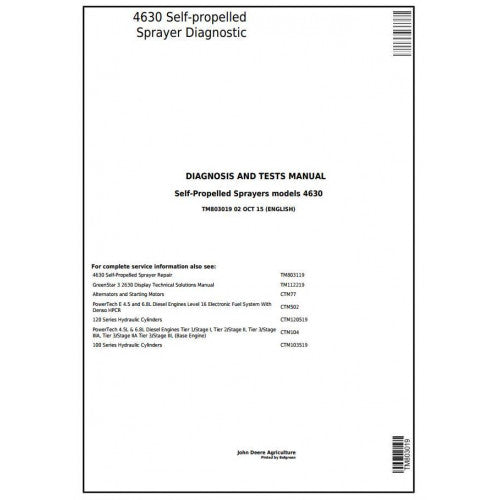 TM803019 John Deere 4630 Self-propelled Sprayer Pdf Diagnosis and Tests Service Manual