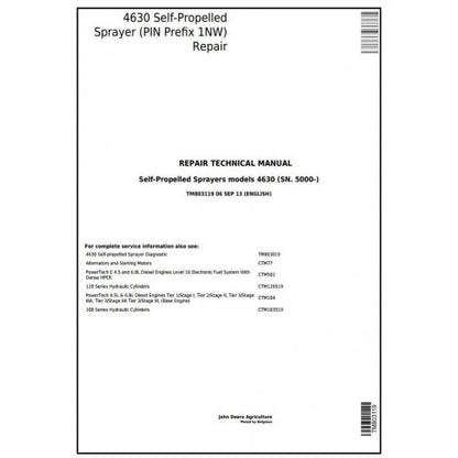 TM803119 John Deere 4630 Self-Propelled Sprayer Pdf Technical Service Manual