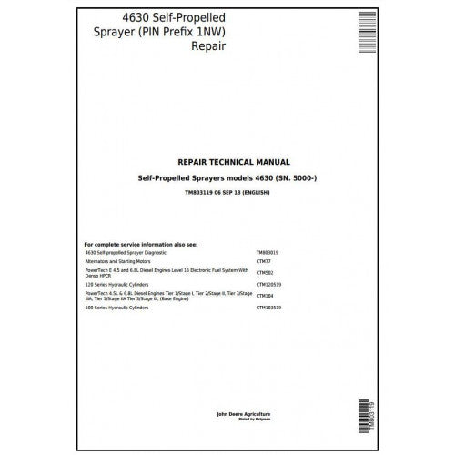 TM803119 John Deere 4630 Self-Propelled Sprayer Pdf Technical Service Manual