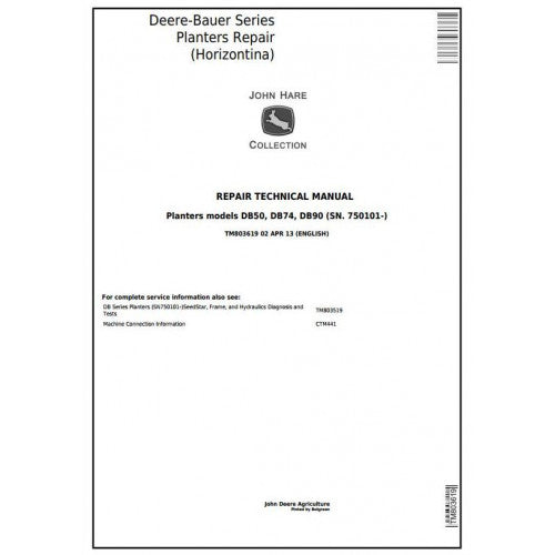 TM803619 John Deere / Bauer DB50, DB74, DB90 Planters Pdf Technical Service Manual