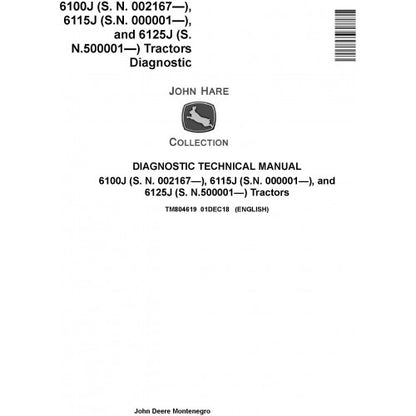 TM804619 John Deere 6100J, 6115J, 6125J Tractors Pdf Diagnostic Technical Manual