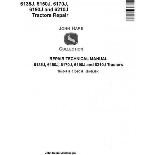 TM804919 John Deere 6135J, 6150J, 6170J, 6190J and 6210J Tractor Pdf Repair Service Technical Manual