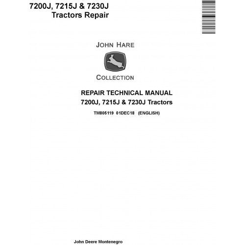 TM805119 John Deere 7200J, 7215J and 7230J Tractor Pdf Repair Technical Manual
