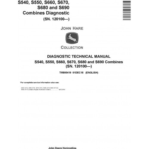 TM805419 John Deere S540, S550, S660, S670, S680, S690 Combines Pdf Diagnostic Technical Manual