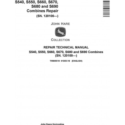 TM805519 John Deere S540, S550, S660, S670, S680, S690 Combines (SN.120100-) Pdf Technical Service Manual