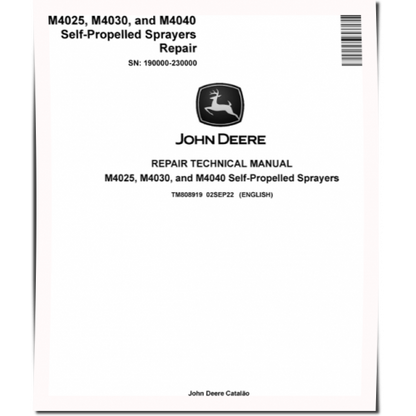TM808919 John Deere M4025, M4030 and M4040 Self-Propelled Sprayers Pdf Technical Service Manual