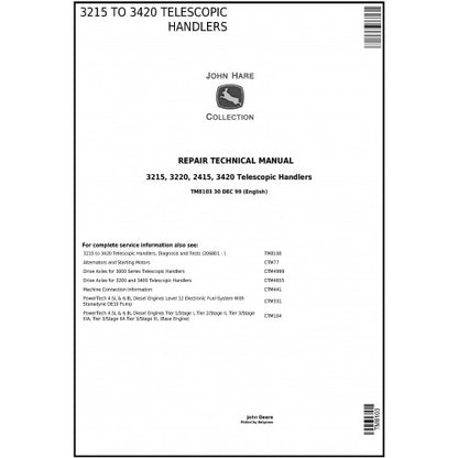 TM8103 John Deere 3215, 3220, 3415, 3420 Telescopic Handlers Pdf Repair Service Technical Manual