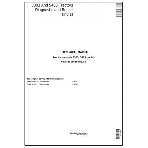 TM8208 John Deere 5303 And 5403 Tractors Pdf Technical Service Manual
