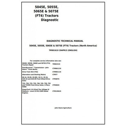 TM901619 John Deere 5045E, 5055E, 5065E & 5075E Tractor Pdf Diagnostic Technical Manual