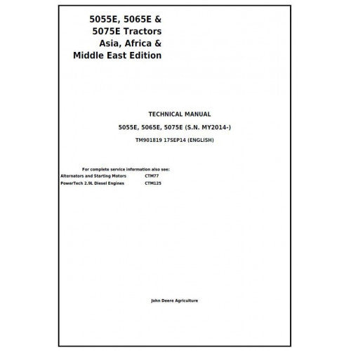TM901819 John Deere 5055E, 5065E, 5075E Tractor Pdf Technical Service Manual