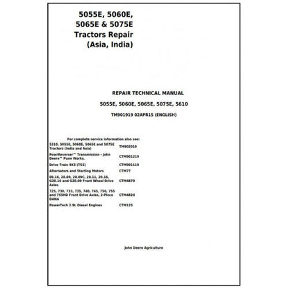 TM901919 John Deere 5055E, 5060E, 5065E & 5075E Tractor Pdf Repair Technical Manual