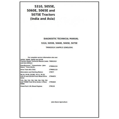 TM902019 John Deere 5310, 5055E, 5060E, 5065E and 5075E Tractor Pdf Diagnostic Technical Manual
