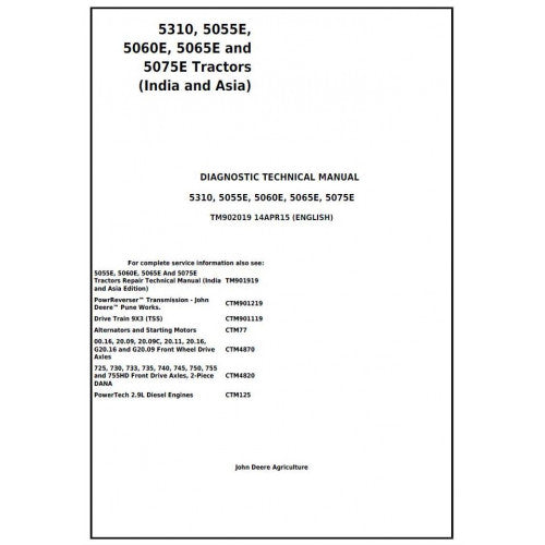 TM902019 John Deere 5310, 5055E, 5060E, 5065E and 5075E Tractor Pdf Diagnostic Technical Manual