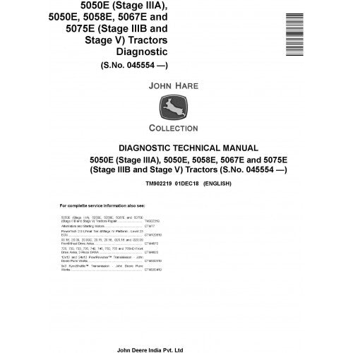 TM902219 John Deere 5050E, 5050E, 5058E, 5067E, 5075E Tractor Pdf Diagnostic Technical Manual