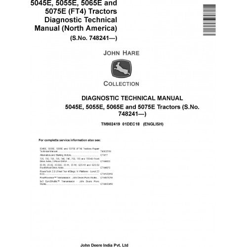 TM902419 John Deere 5045E, 5055E, 5065E, 5075E Tractor Pdf Diagnostic Technical Manual